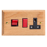 Light Oak Kilnwood Cooker Switch 45A with 13A Switched Socket Outlet Black Inserts