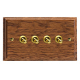 Medium Oak Kilnwood 4 Gang 10A 1 or 2 Way Decorative Toggle Switch (Twin Plate)