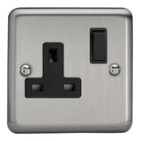 Matt Chrome 1 Gang 13A Switched Socket Black Inserts