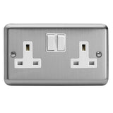 Matt Chrome 2 Gang 13A Switched Socket White Inserts