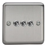 Matt Chrome 3 Gang 10A 1 or 2 Way Decorative Toggle Switch
