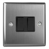 Brushed Steel Classic 2 Gang 10A 1 or 2 Way Black Rocker Switch