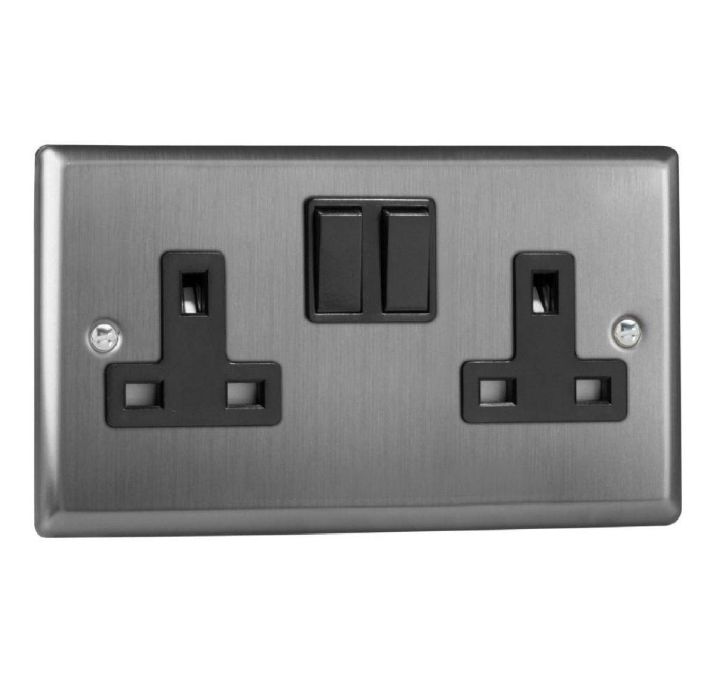 Varilight XT5B | Brushed Steel Classic Double Pole Socket