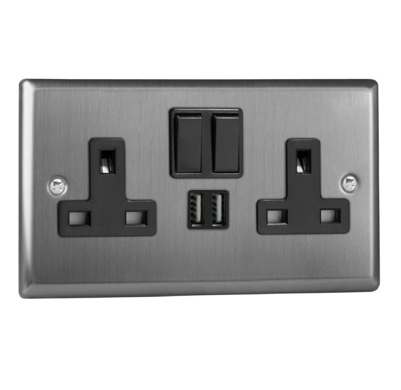 Varilight XT5U2SB | Brushed Steel Classic Switched USB Socket