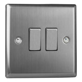 Brushed Steel Classic 2 Gang 10A Intermediate Decorative Rocker Switch