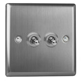 Brushed Steel Classic 2 Gang 10A 1 or 2 Way Decorative Toggle Switch