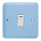 Duck Egg Blue Lily 1 Gang 20A Double Pole White Rocker Switch with Neon