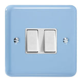Duck Egg Blue Lily 2 Gang 10A 1 or 2 Way White Rocker Switch
