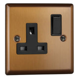 Brushed Bronze Urban 1 Gang 13A Double Pole Switched Socket Black Inserts