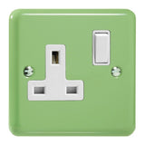 Beryl Green Lily 1 Gang 13A Double Pole Switched Socket White Inserts