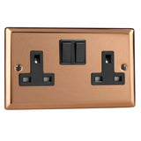 Polished Copper Urban 2 Gang 13A Double Pole Switched Socket Black Inserts