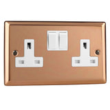 Polished Copper Urban 2 Gang 13A Double Pole Switched Socket White Inserts