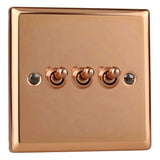 Polished Copper Urban 3 Gang 10A 1 or 2 Way Decorative Toggle Switch
