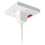 White 45A Square Double Pole Ceiling Pull Cord Switch with Neon