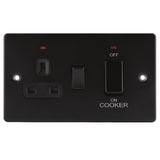 Matt Black Classic Cooker Switch 45A 13A Decorative Switched Socket Black Inserts (Twin Plate)