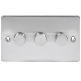 Brushed Chrome Classic LED 3 Gang 1 or 2 Way Push On Off Decorative Dimmer Switch (Twin Plate)