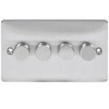 Brushed Chrome Classic LED 4 Gang 1 or 2 Way Push On Off Decorative Dimmer Switch (Twin Plate)