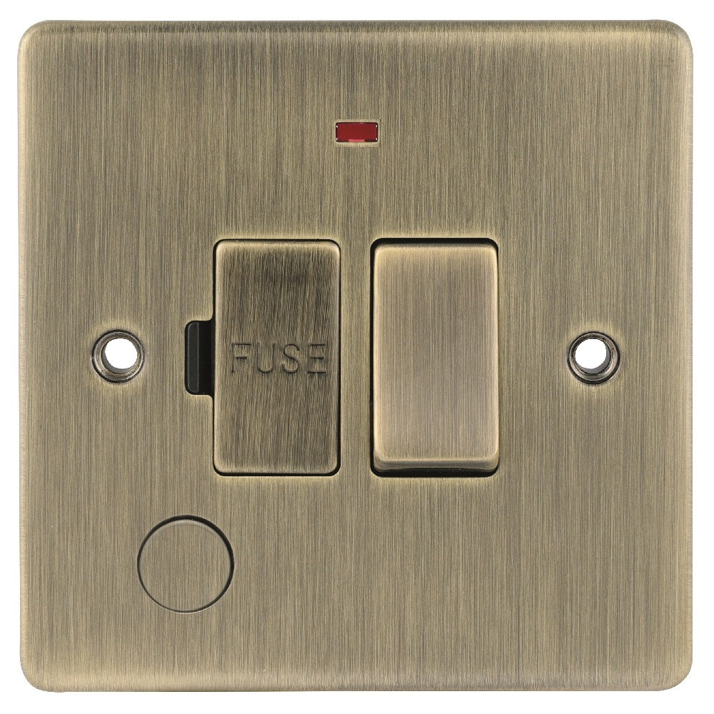 Antique Brass Classic 13A Decorative Switched Fused Spur with Neon & F ...
