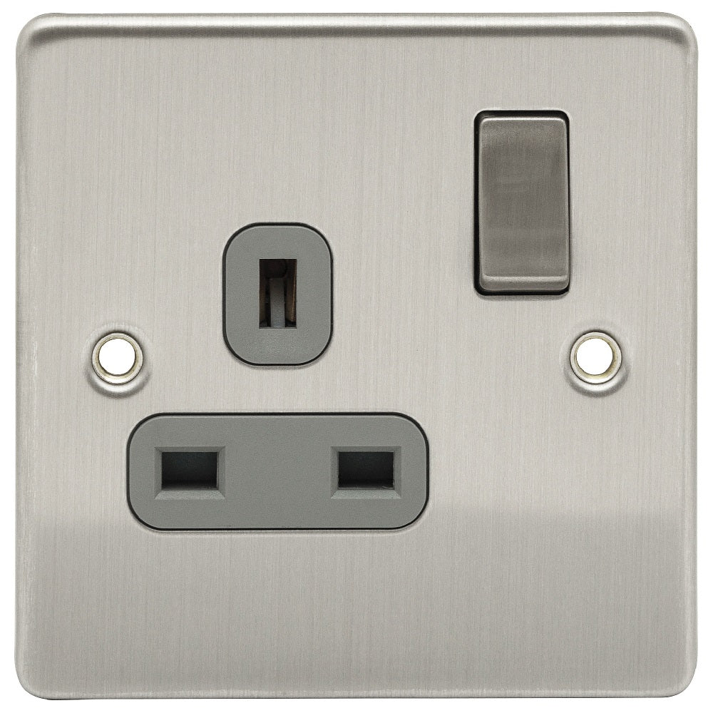 Niglon D-S131DPS-BCG | Brushed Chrome Classic Double Pole Switched Socket | DS131DPSBCG