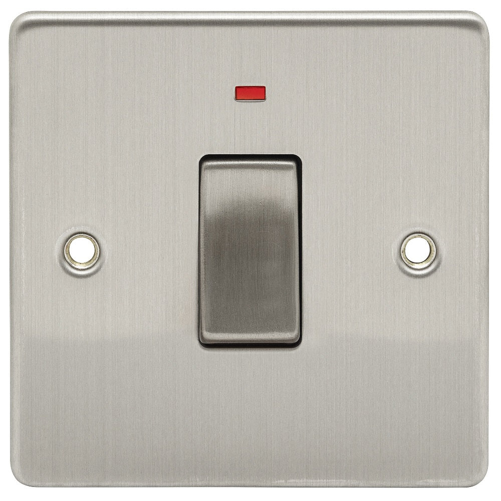 Niglon D-SP45DPN-BCM | Brushed Chrome Classic Double Pole Switch with Neon | DSP45DPNBCM