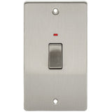 Brushed Chrome Classic 1 Gang 45A Double Pole Decorative Rocker Switch with Neon (Vertical Plate)