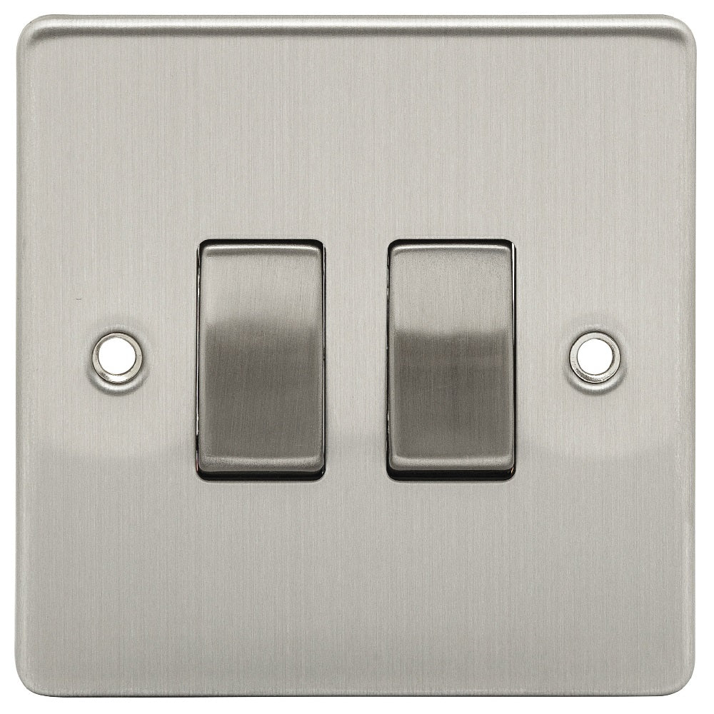 Brushed Chrome Classic 2 Gang 10A 1 or 2 Way Decorative Rocker Switch ...