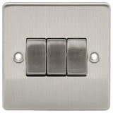 Brushed Chrome Classic 3 Gang 10A 1 or 2 Way Decorative Rocker Switch