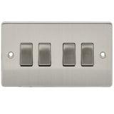 Brushed Chrome Classic 4 Gang 10A 1 or 2 Way Decorative Rocker Switch (Twin Plate)