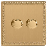 Jubilee Brass Beaded Screwless V-PRO Professional 2 Gang 2 Way Push On Off LED Dimmer 2 x 0W-120W