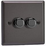 Graphite Grey Classic V-PRO Professional 2 Gang 2 Way Push On Off LED Dimmer 2 x 0W-120W