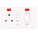 White Cooker Switch 45A with 13A Switched Socket & Neons (Twin Plate)