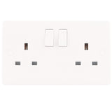 White 2 Gang 13A Double Pole Switched Socket (Twin Plate)