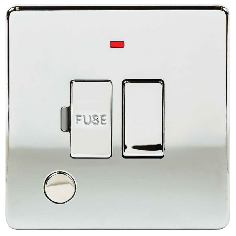 Niglon U-FS13DPFN-PC | Polished Chrome Screwless Switched Neon Fuse Spur & Outlet | UFS13DPFNPC