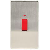 Brushed Chrome Screwless 1 Gang 45A Double Pole Red Rocker Switch with Neon (Vertical Plate)