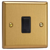 Brushed Brass Classic 1 Gang 10A 1 or 2 Way Black Rocker Switch