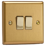 Brushed Brass Classic 2 Gang 10A 1 or 2 Way Decorative Rocker Switch