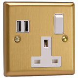 Varilight XB4U2SW | Brushed Brass Classic Switched USB Socket