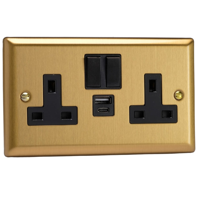 Varilight XB5UACB | Brushed Brass Classic Switched USB Socket