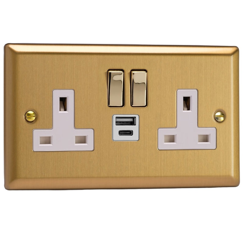 Varilight XB5UACDW | Brushed Brass Classic Switched USB Socket