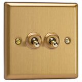 Brushed Brass Classic 2 Gang 10A 1 or 2 Way Decorative Toggle Switch