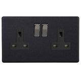 Matt Black Screwless Urban 2 Gang 13A Double Pole Decorative Switched Socket Black Inserts