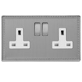 Jubilee Steel Beaded Screwless 2 Gang 13A Double Pole Decorative Switched Socket White Inserts