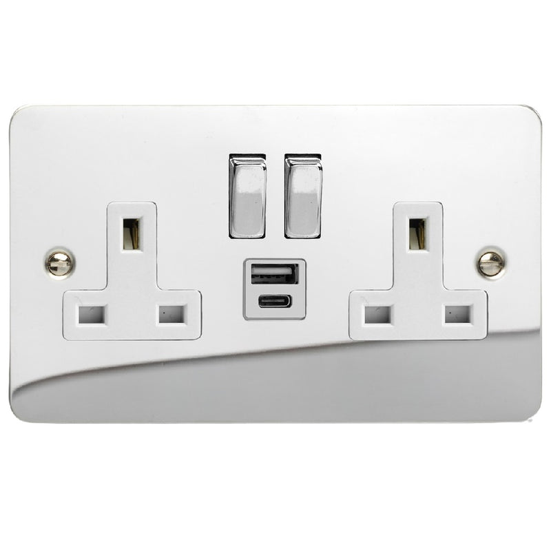 Varilight XFC5UACDW | Polished Chrome Ultraflat Switched USB Socket