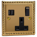 Varilight XG4U2SB | Georgian Brass Classic Switched USB Socket