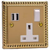 Varilight XG4U2SW | Georgian Brass Classic Switched USB Socket