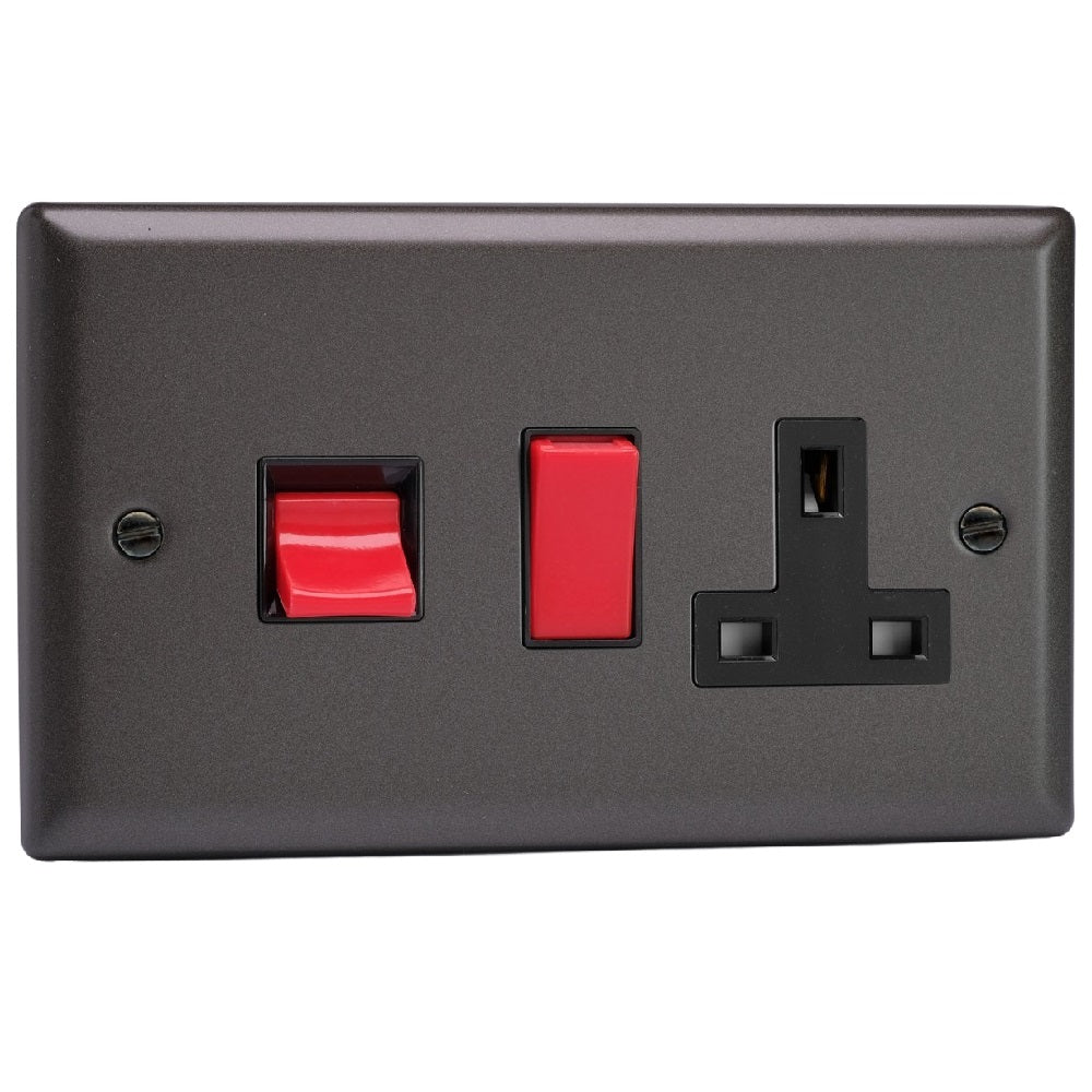 Plug Sockets Graphite Graphite Grey Classic Cooker Switch 45A with 13A Switched Socket Outle ...