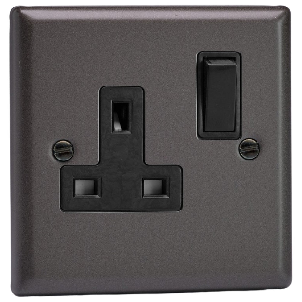 Grey Color Socket Graphite Grey Classic 1 Gang 13A Double Pole Switched Socket Black Ins ...