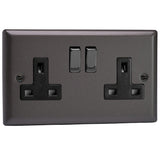 Graphite Grey Classic 2 Gang 13A Double Pole Decorative Switched Socket Black Inserts