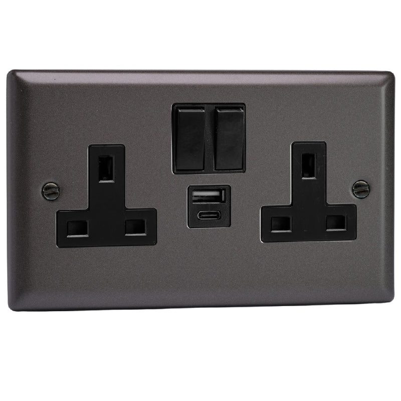 Varilight XP5UACB | Graphite Grey Classic Switched USB Socket