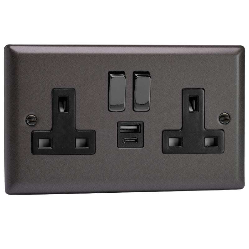 Varilight XP5UACDB | Graphite Grey Classic Switched USB Socket